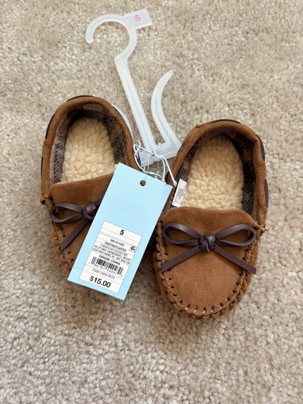 Cat & Jack - Kids Brown Moccasin Slippers with Bow - Size 5
